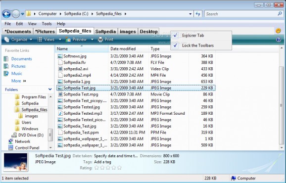 Windows Explorer Tab screenshot