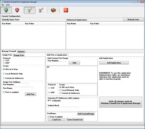 Windows Firewall Ports & Application Manager screenshot