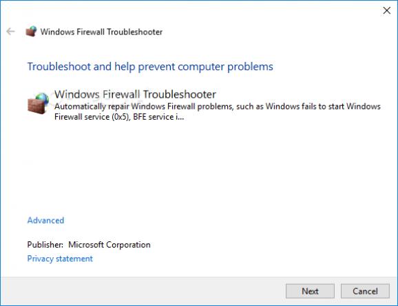 Windows Firewall Troubleshooter screenshot