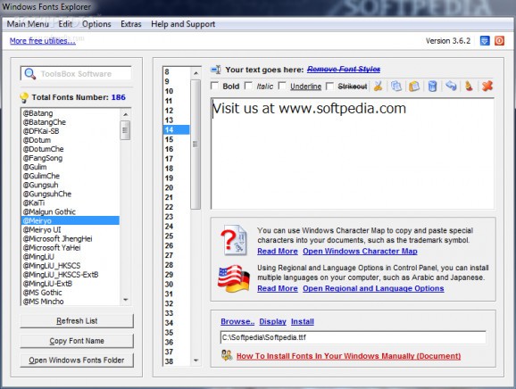Windows Fonts Explorer screenshot