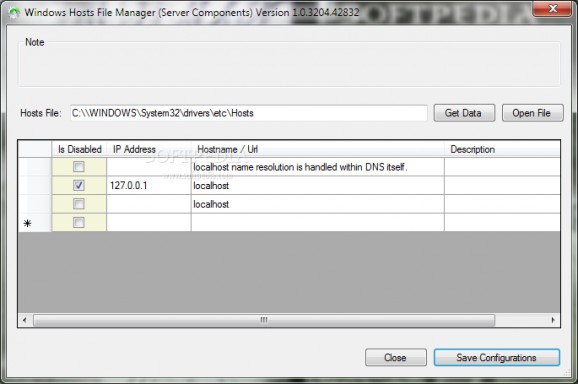 Windows Hosts File Manager screenshot