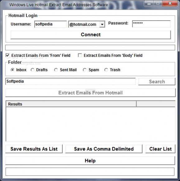 Windows Live Hotmail Extract Email Addresses Software screenshot