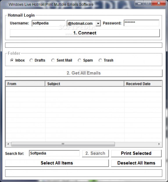 Windows Live Hotmail Print Multiple Emails Software screenshot