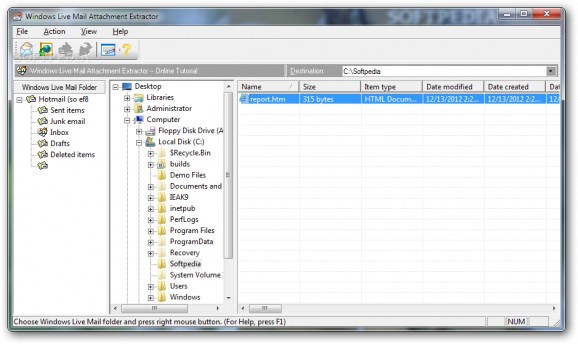 Windows Live Mail Attachment Extractor screenshot
