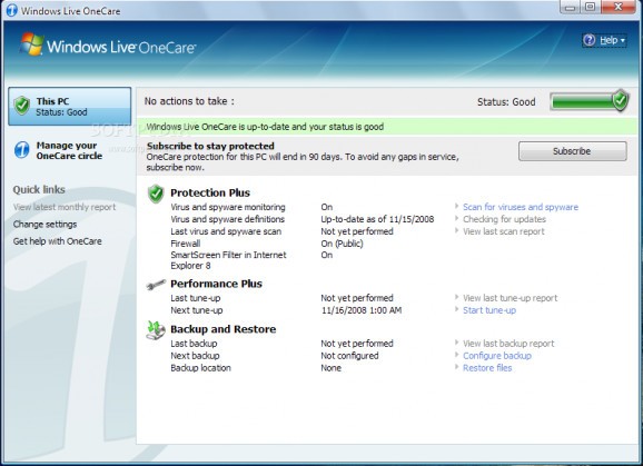 Windows Live OneCare screenshot
