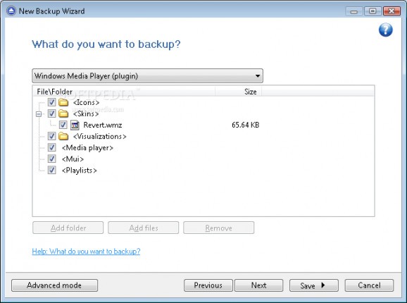 Windows Media Player Backup4all Plugin screenshot