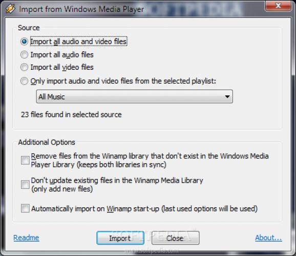 Windows Media Player Import for Winamp screenshot
