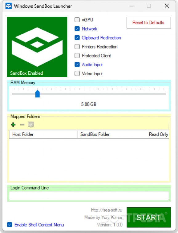 Windows Sandbox Launcher screenshot