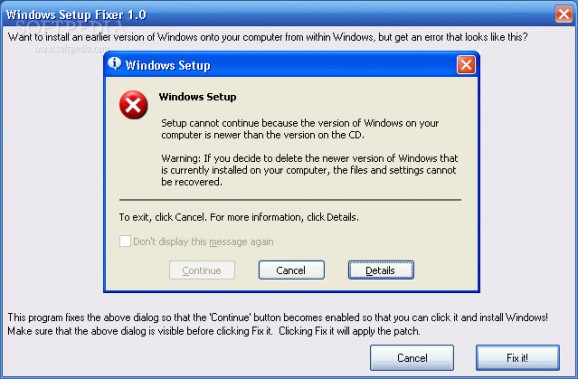 Windows Setup Fixer screenshot