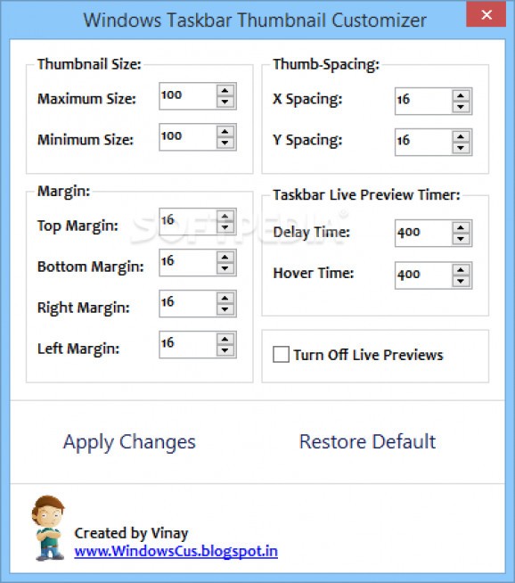 Windows Taskbar Thumbnail Customizer screenshot