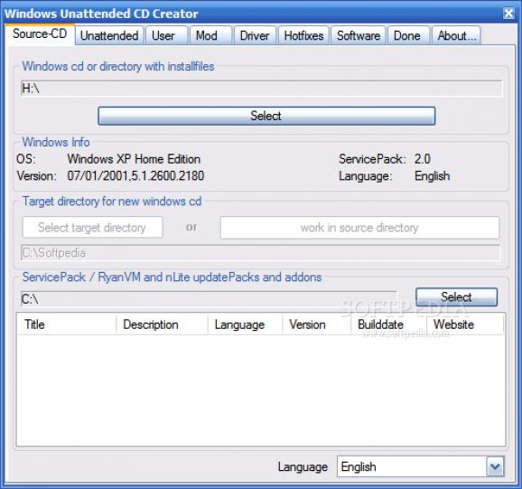 Windows Unattended CD Creator screenshot
