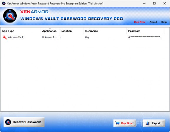 Windows Vault Password Recovery Pro screenshot