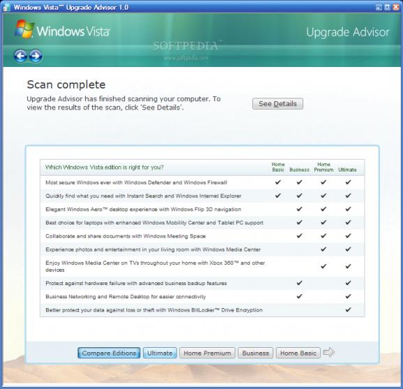 Windows Vista Upgrade Advisor screenshot
