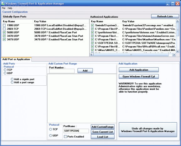 Windows XP Firewall Port & Application Manager screenshot