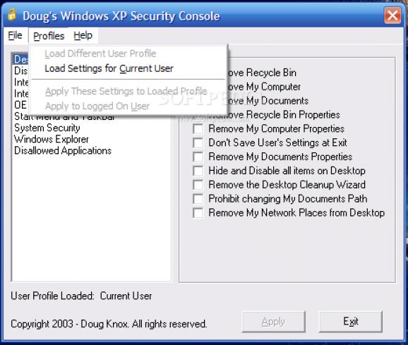 Windows XP Security Console screenshot