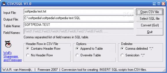 CSV2SQL screenshot