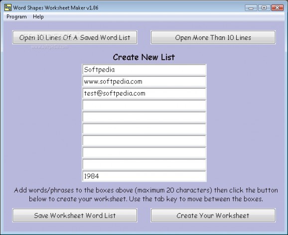 Word Shape Worksheet Maker screenshot