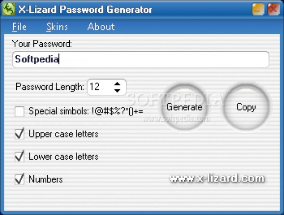 X-Lizard Password Generator screenshot