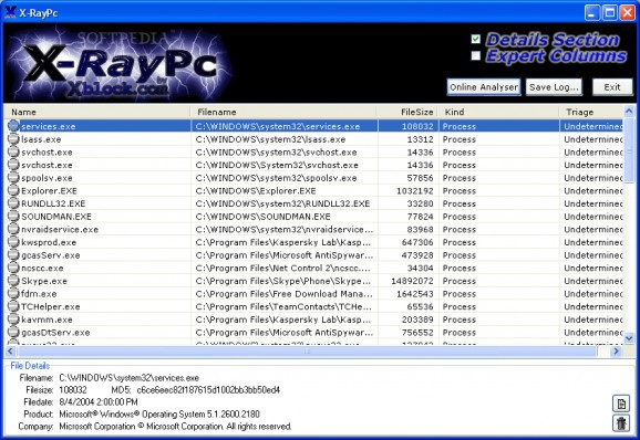X-RayPC Spyware Process Analyzer screenshot