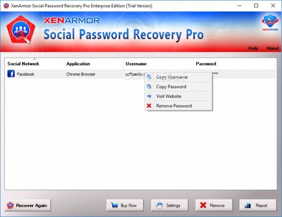 XenArmor Social Password Recovery Pro screenshot