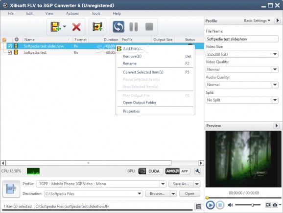Xilisoft FLV to 3GP Converter screenshot
