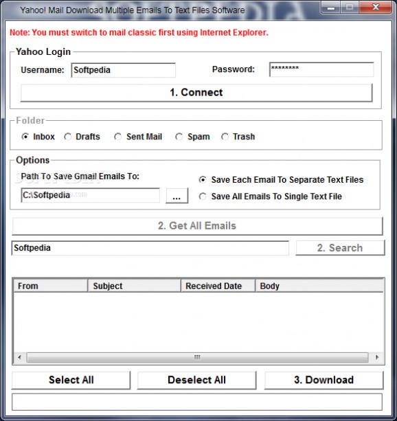 Yahoo! Mail Download Multiple Emails To Text Files Software screenshot