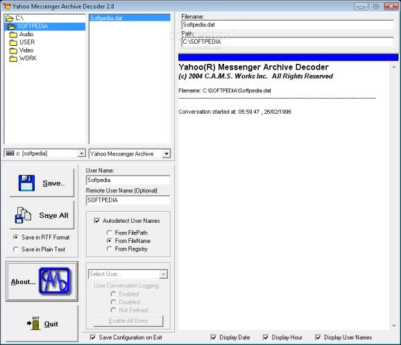 Yahoo Messenger Archive Decoder screenshot