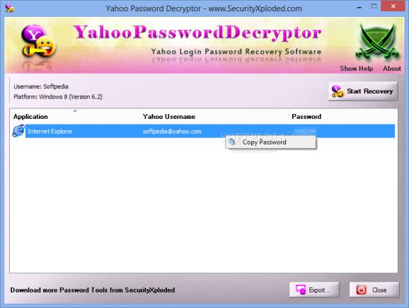 Yahoo Password Decryptor Portable screenshot