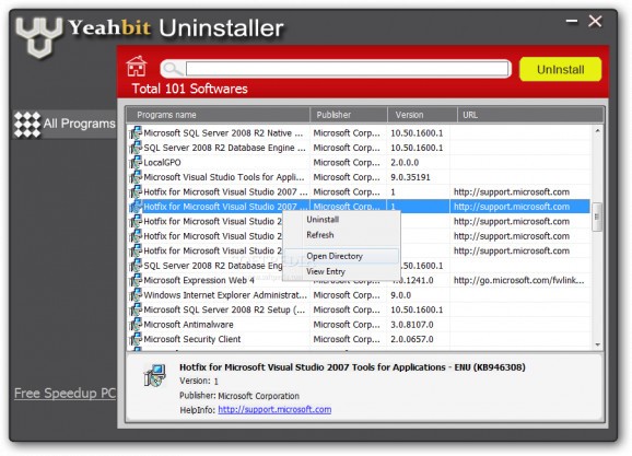 Yeahbit Uninstaller screenshot