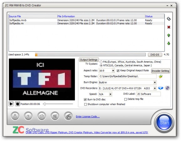 ZC RM RMVB to DVD Creator screenshot