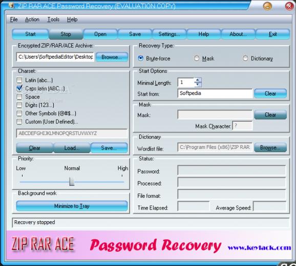 ZIP RAR ACE Password Recovery screenshot