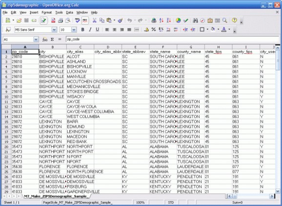 ZIP5Demographic ZIP Code Database screenshot