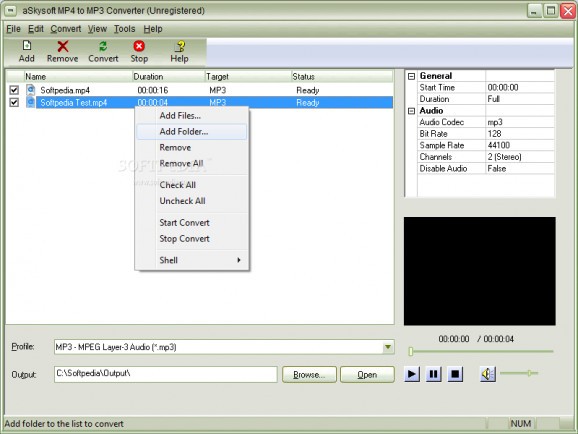 aSkysoft MP4 to MP3 Converter screenshot