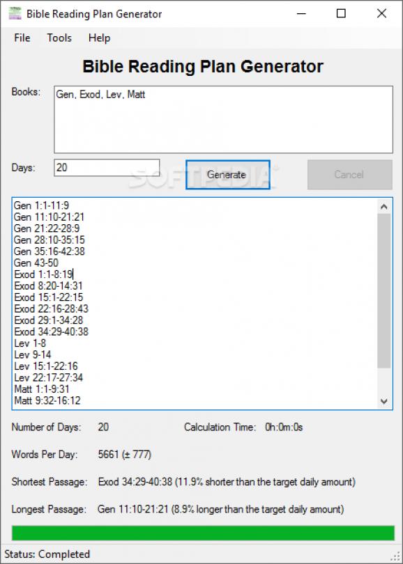 Bible Reading Plan Generator screenshot