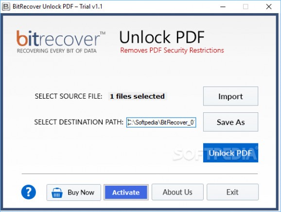 BitRecover Unlock PDF screenshot