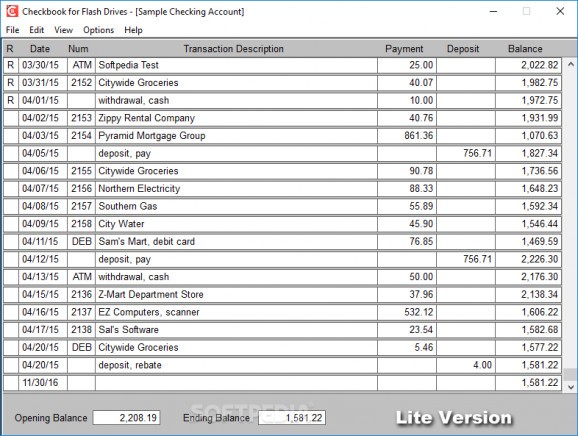 Checkbook for Flash Drives screenshot