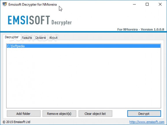 Emsisoft Decrypter for NMoreira screenshot