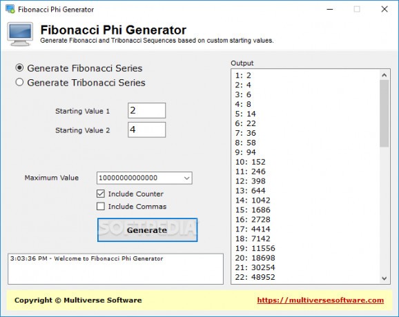 Fibonacci Phi Generator screenshot