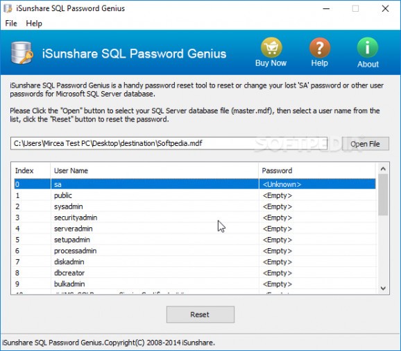 iSunshare SQL Password Genius screenshot
