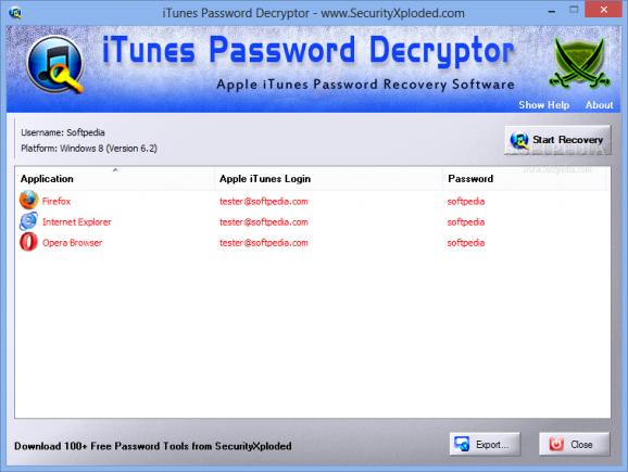iTunes Password Decryptor screenshot