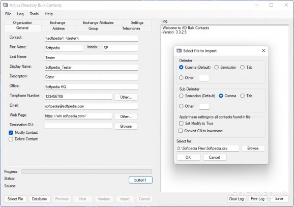 isimSoftware Active Directory Bulk Contacts screenshot