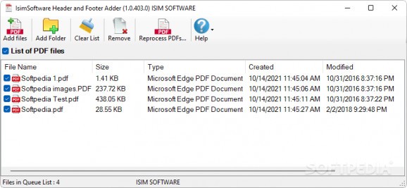 isimSoftware PDF Header and Footer Adder screenshot