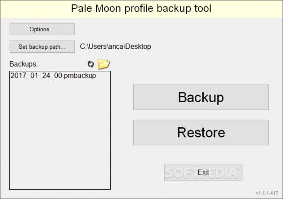 Pale Moon profile backup tool screenshot