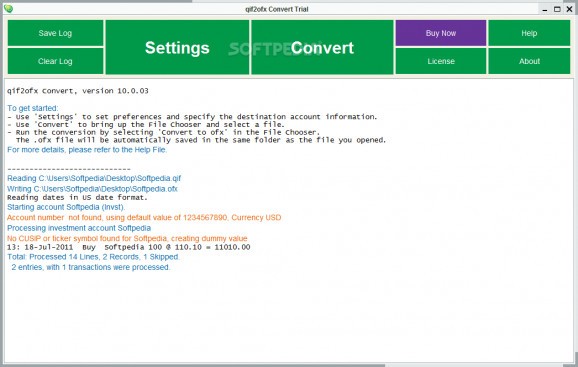 qif2ofx Convert screenshot