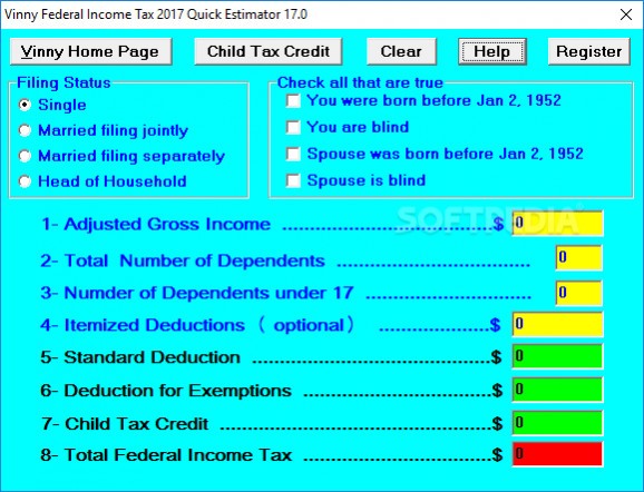 Vinny Federal Income Tax 2017 Quick Estimator screenshot