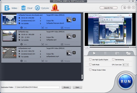 WinX Free WMV to 3GP Converter screenshot