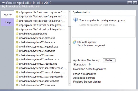 wsSecure Application Monitor screenshot