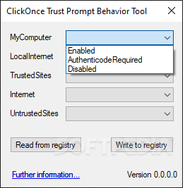 isimSoftware ClickOnce Trust Prompt Behavior Tool screenshot #1