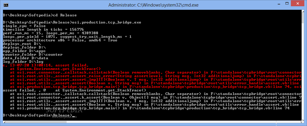 Error 215 assertion failed. TCP com Bridge. Bridge Error. System Error Bridge.